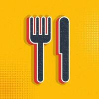 Knife and fork pop art, retro icon. Vector illustration of pop art style on retro background