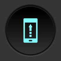 Dark button icon phone arrow up upload. Button banner round badge interface for application illustration on darken background vector