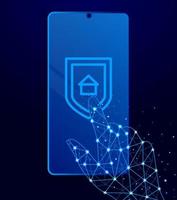 house, security, shield vector icon. Polygon style touch phone vector illustration