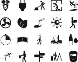 HSE concept, occupational safety and health ppe, specialized , production factory and environment, labor preventive instructions, worker protection vector icon set on white background