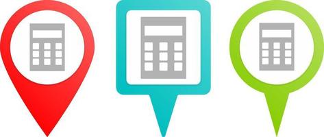 Calculator pin icon. Multicolor pin vector icon, diferent type map and navigation point.