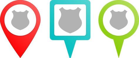 Shield shape pin icon. Multicolor pin vector icon, diferent type map and navigation point.