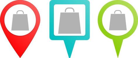 Bag for going shopping pin icon. Multicolor pin vector icon, diferent type map and navigation point.