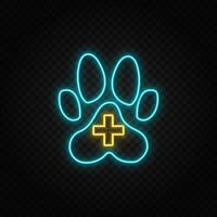 Veterinarian. Blue and yellow neon vector icon. Transparent background.