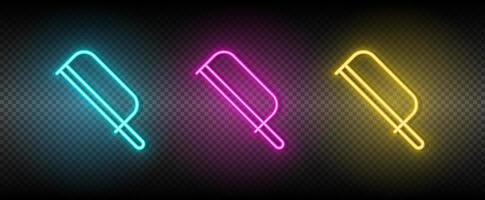 fretsaw, hand, saw vector icon yellow, pink, blue neon set. Tools vector icon on dark transparency background