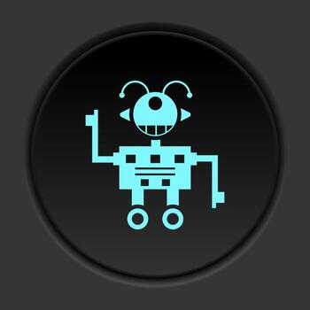 Dark button icon Robot technology. Button banner round badge interface for application illustration on darken background vector