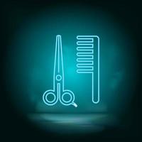 Scissors, comb, barber blue neon vector icon. Simple element illustration from map and navigation concept. Scissors, comb, barber blue neon vector icon. Real estate concept vector illustration..