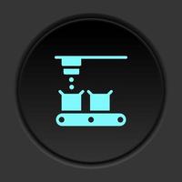 Dark button icon Mass production conveyor. Button banner round badge interface for application illustration on darken background vector