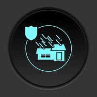 Dark button flat icons on round backgrounds. Building construction insurance dark circle vector icon on darken background