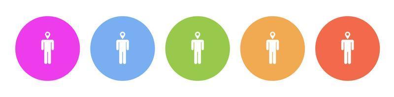Multi colored flat icons on round backgrounds. Man, location multicolor circle vector icon on white background