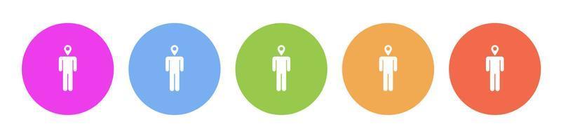 Multi colored flat icons on round backgrounds. Man, location multicolor circle vector icon on white background