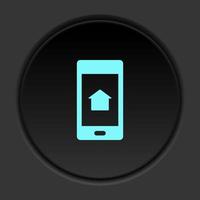 Dark button icon phone home. Button banner round badge interface for application illustration on darken background vector