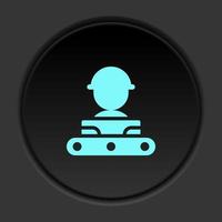 Dark button icon Mass production conveyor man. Button banner round badge interface for application illustration on darken background vector