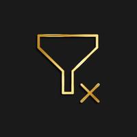 delete, filter gold icon. Vector illustration of golden icon on dark background