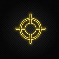 bullseye, dartboard yellow neon icon .Transparent background. Yellow neon vector icon on dark background