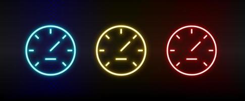 gauge, performance, speed neon icon set. Set of red, blue, yellow neon vector icon on dark transparent background