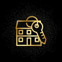 Accommodation, apartment, house, key gold icon. Vector illustration of golden particle background. Real estate concept vector illustration .