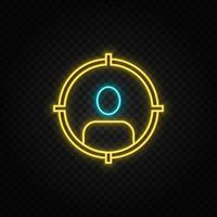 man, target neon vector icon. Blue and yellow neon vector icon. Vector transparent background