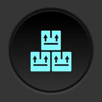 Dark button icon Mass production three stored boxes for delivery. Button banner round badge interface for application illustration on darken background vector