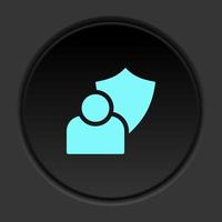 Round button icon, user, security. Button banner round, badge interface for application illustration on dark background vector