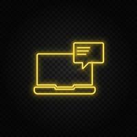 video conference yellow neon icon .Transparent background. Yellow neon vector icon on dark background