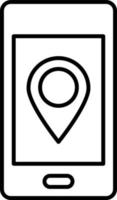 Line vector icon phone, location. Outline vector icon on white background