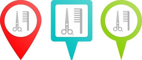 Scissors, comb, barber pin icon. Multicolor pin vector icon, diferent type map and navigation point.