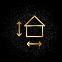 House, measurement, size gold icon. Vector illustration of golden particle background. Real estate concept vector illustration .