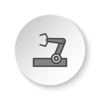 redondo botón para web icono, industrial robot, industrial robot brazo. botón bandera redondo, Insignia interfaz para solicitud ilustración en blanco antecedentes vector