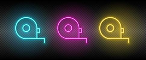 measuring, tape vector icon yellow, pink, blue neon set. Tools vector icon on dark transparency background