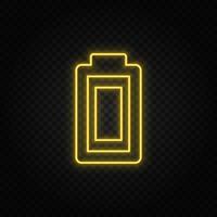 Yellow neon icon battery. Transparent background. Yellow neon vector icon on dark background