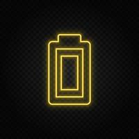 Yellow neon icon battery. Transparent background. Yellow neon vector icon on dark background