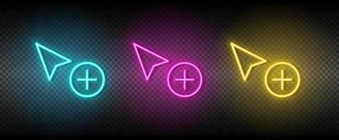 add, copy, cursor vector icon yellow, pink, blue neon set. Tools vector icon on dark transparency background