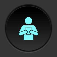 Round button icon Man book read. Button banner round badge interface for application illustration on dark background vector