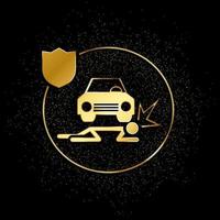 humano, seguro, chocar, coche oro icono. vector ilustración de dorado partícula antecedentes. oro vector icono