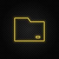 folder yellow neon icon .Transparent background. Yellow neon vector icon on dark background