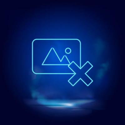 Smoke effect neon style vector icons, photo, delete neon icon
