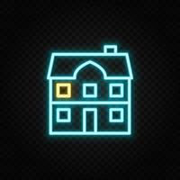 Real estate vector building, city, house. Illustration neon blue, yellow, red icon set