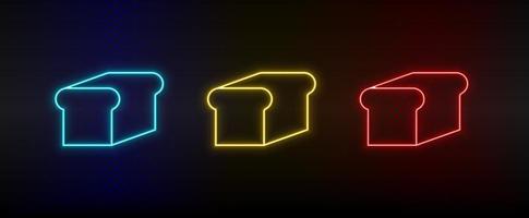 Neon icon set bakery item. Set of red, blue, yellow neon vector icon on dark background
