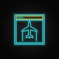 site, aircraft neon vector icon. Blue and yellow neon vector icon. Vector transparent background