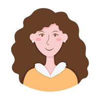 Doodle Flat Clipart. Simple portrait, avatar of a young woman. All Objects Are Repainted. vector