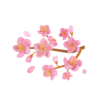 3D icon render spring Cherry Blossom Sakura branch illustration. Simple and cute petal isolated transparent png background
