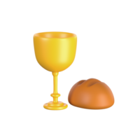 3d icon eucharist bread and vine. Sacrament of Holy Communion Religion Christian spirituality. Isolated transparent png background