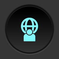 Round button icon, user, global. Button banner round, badge interface for application illustration on dark background vector
