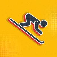 Skiing silhouette pop art, retro icon. Vector illustration of pop art style on retro background