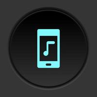 Dark button icon phone music audio. Button banner round badge interface for application illustration on darken background vector