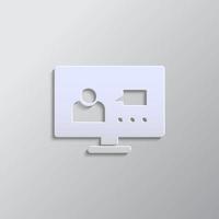 computer, video, conference, users paper style, icon. Grey color vector background- Paper style vector icon.