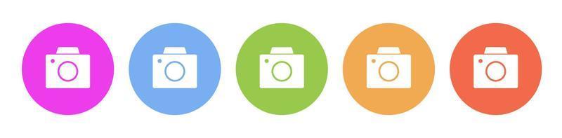 Multi colored flat icons on round backgrounds. Old digital camera multicolor circle vector icon on white background