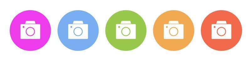 Multi colored flat icons on round backgrounds. Old digital camera multicolor circle vector icon on white background