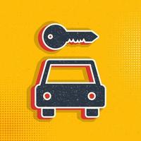 Car, key pop art, retro icon. Vector illustration of pop art style on retro background